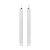 Hill Interiors Natural Glow LED dinner candles set of 2 in beige plastic with slim tapered form and flickering flame tips on a white background.