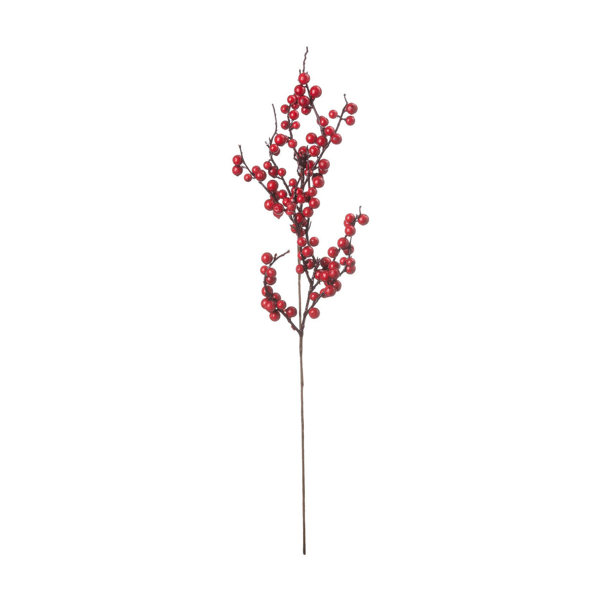 Hill Interiors Medium Faux Festive Berry Pick with clustered red plastic berries on a slim branching wired stem, shown against a plain white background.
