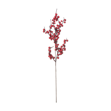 Hill Interiors Medium Faux Festive Berry Pick with clustered red plastic berries on a slim branching wired stem, shown against a plain white background.