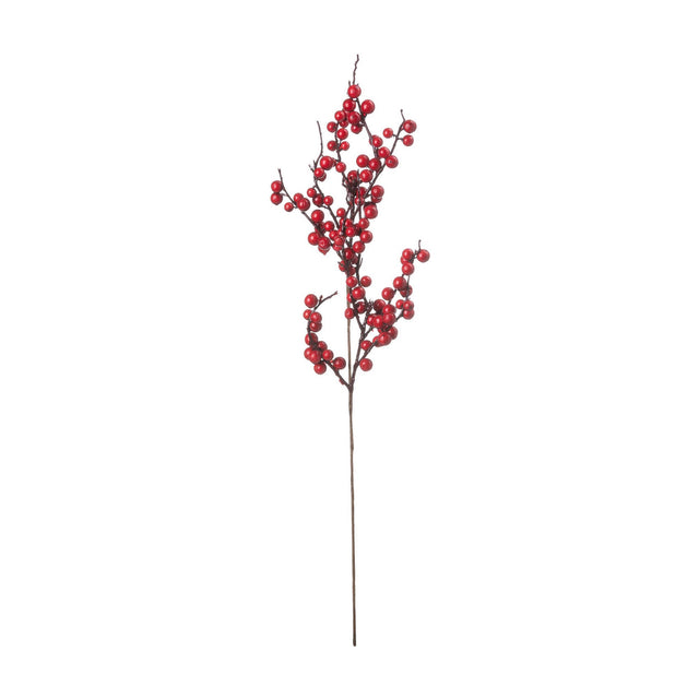 Hill Interiors Medium Faux Festive Berry Pick with clustered red plastic berries on a slim branching wired stem, shown against a plain white background.