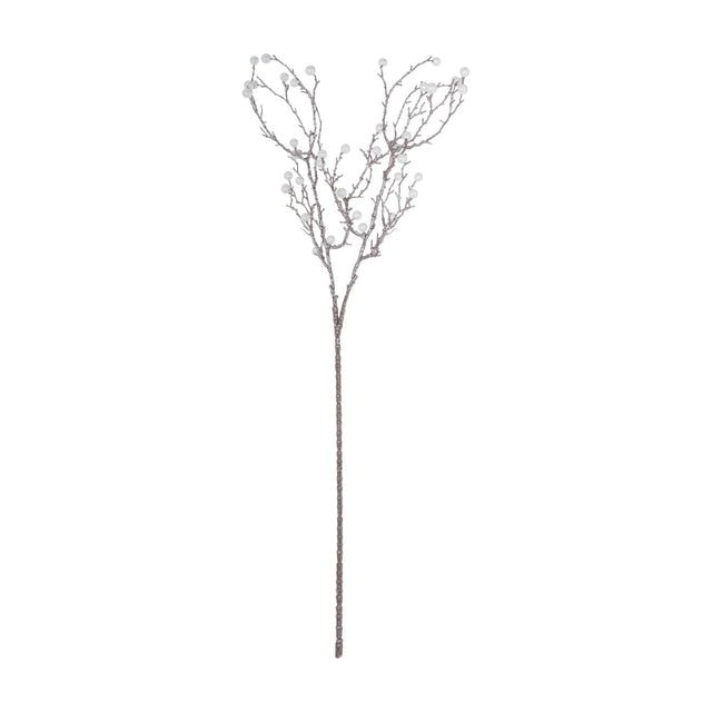 Hill Interiors Festive Pearl Decorative Spray, a 73cm faux branching stem in a natural finish dotted with small white pearls, on a plain white background.