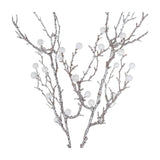 Hill Interiors Festive Pearl Decorative Spray with slender silver glittered branches dotted with white pearl-like berries on a plain background.