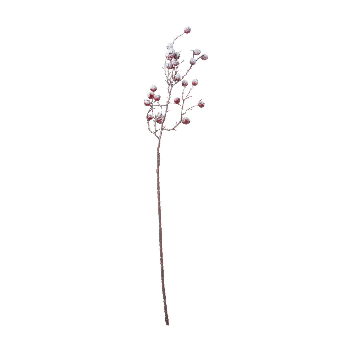 Hill Interiors Large Faux Berry Stem in red with frosted-look clustered berries on a slim bendable branch, shown on a plain white background.