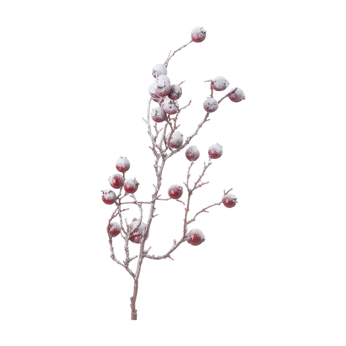 Hill Interiors Large Faux Berry Stem in red with frosted-look clusters on a slim bendable branch, shown against a plain white background.