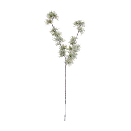 Hill Interiors Festive Snow Branch in white, a tall frosted plastic stem with clustered pine-like tufts, shown against a plain white background.