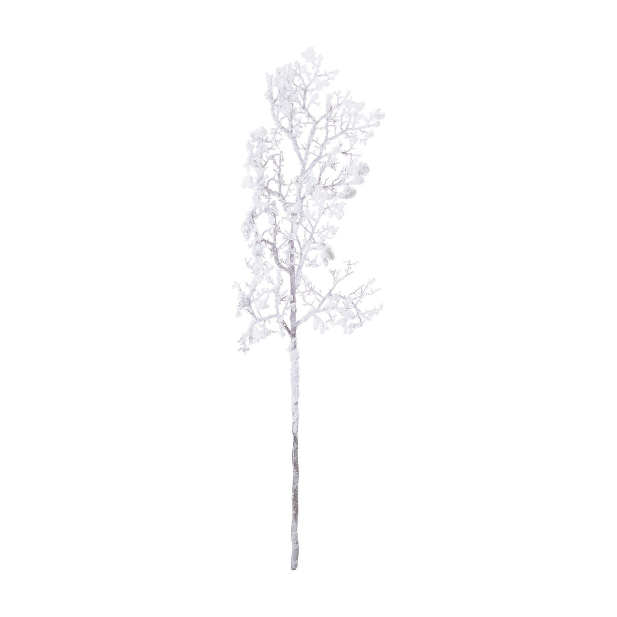 Hill Interiors Snowy Faux Branch 110cm with slender frosted twigs on a tall moulded plastic stem, shown against a plain white background.