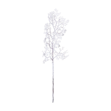Hill Interiors Snowy Faux Branch 110cm with slender frosted twigs on a tall moulded plastic stem, shown against a plain white background.