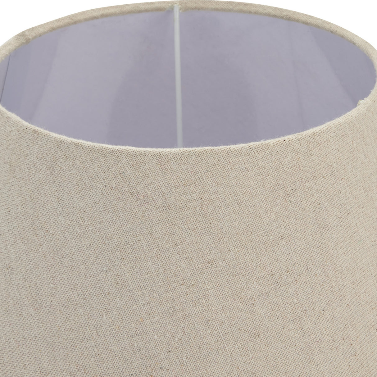 Close-up of the Hill Interiors Ondelle Urn Wooden Table Lamp's neutral linen drum shade, showing the woven fabric texture and pale interior lining.