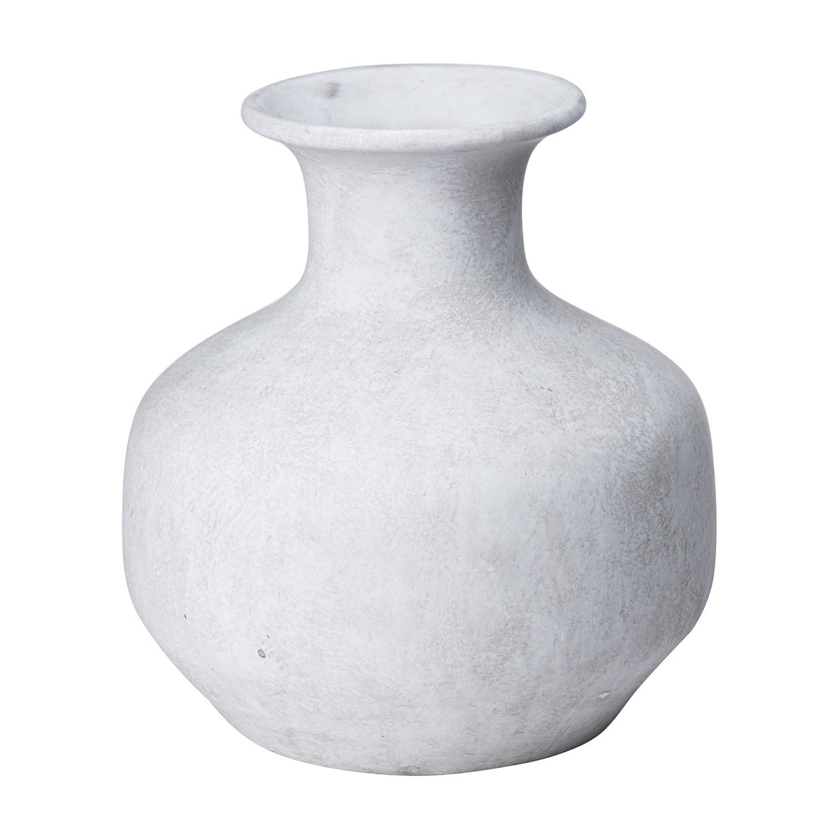 Hill Interiors Squat Stone Ceramic Vase in beige with a rounded body, tapered neck and flared rim in a matte stone-effect finish on a white background.