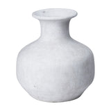 Hill Interiors Squat Stone Ceramic Vase in beige with a rounded body, tapered neck and flared rim in a matte stone-effect finish on a white background.