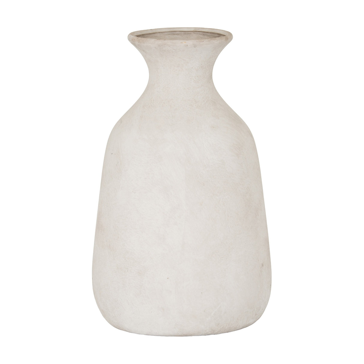 Hill Interiors Ople Stone beige ceramic vase with rounded tapered body, narrow flared neck and matte chalky finish, shown on a plain white background.