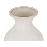 Close-up of the Hill Interiors Ople Stone Ceramic Vase in beige, showing its flared rim, tapered neck and rounded body with a matte, chalky finish.