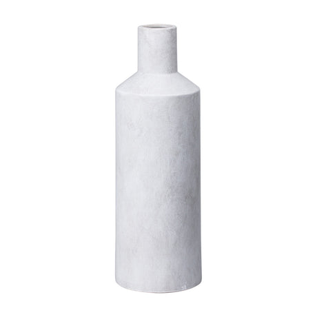 Hill Interiors Sutra Large Ceramic Vase in beige with a tall tapering bottle form, slender neck and matte chalky finish on a plain white background.