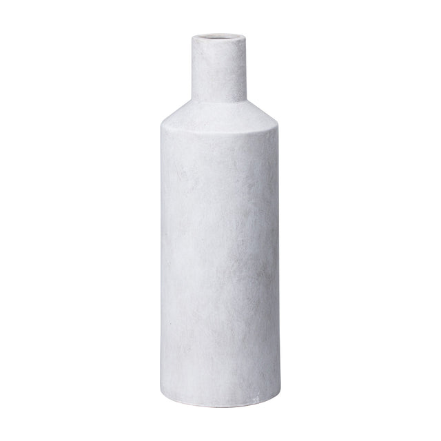 Hill Interiors Sutra Large Ceramic Vase in beige with a tall tapering bottle form, slender neck and matte chalky finish on a plain white background.