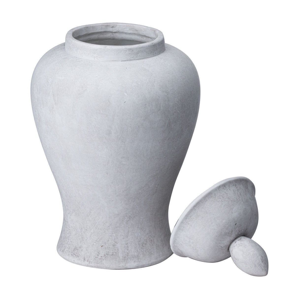 Hill Interiors Large Stone Ceramic Ginger Jar in beige with a matte stone-effect finish, domed lid set aside, shown on a plain white background.