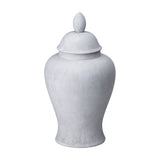 Hill Interiors Large Stone Ceramic Ginger Jar in beige with a rounded silhouette, domed lid and pointed finial, shown on a plain white background.