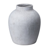 Hill Interiors Stone-Effect Ceramic Vase in beige with a rounded belly, narrow neck and matte textured finish, shown on a plain white background.