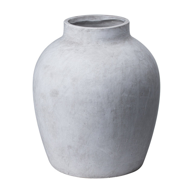 Hill Interiors Stone-Effect Ceramic Vase in beige with a rounded belly, narrow neck and matte textured finish, shown on a plain white background.