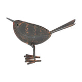 Hill Interiors Rocky the Robin metal ornament in a weathered brown finish, shown in side profile with wiry legs on a plain white background.
