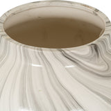 Close-up of the Hill Interiors Marble Effect Ceramic Planter in white with grey veining, showing the wide glazed opening and rounded body.