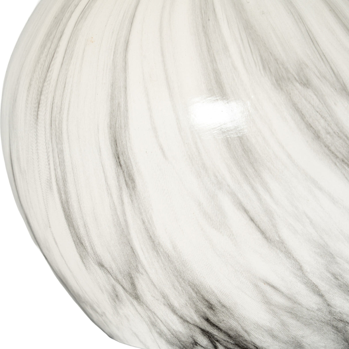 Close-up of the Hill Interiors Marble Effect Ceramic Planter in white with soft grey veining across its rounded glazed surface.
