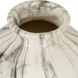 Close-up of Hill Interiors Marble Effect Ceramic Vase in white with pale grey veining, showing the rounded rim and full-bodied urn shape.