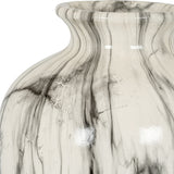 Close-up of Hill Interiors Marble Effect Ceramic Vase in white with pale grey veining, showing the curved neck and satin sheen finish.