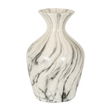 Hill Interiors Marble Effect Ellipse large ceramic vase in white with soft grey veining, curved body and narrow flared neck, on a plain background.