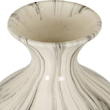 Close-up of Hill Interiors Marble Effect Ellipse Large Ceramic Vase in white with soft grey veining, showing the flared neck and glossy finish.