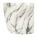 Close-up of the Hill Interiors Marble Effect Ellipse Large Ceramic Vase in white, showing the curved lower body with soft grey veining across the surface.