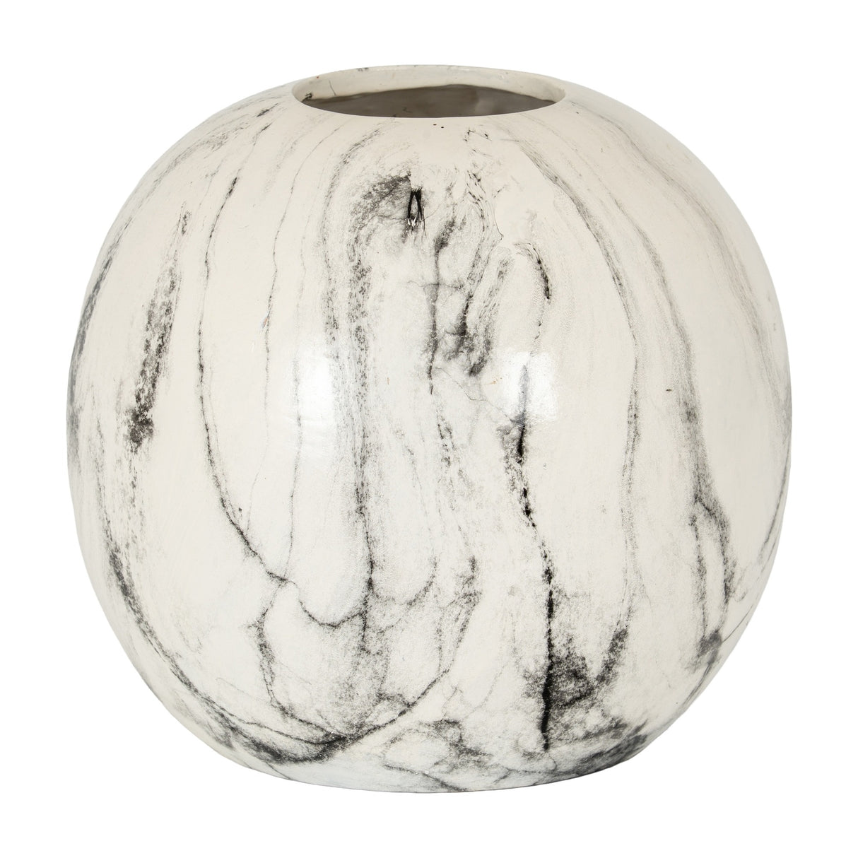 Marble Effect Rounded Ceramic Vase – White