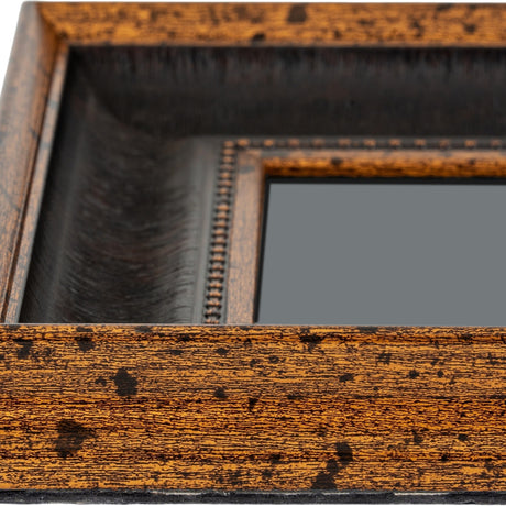 Close-up of Hill Interiors Black and Antique Gold Beaded Photo Frame showing the wooden corner detail, dark recessed border and gold beaded inner edge.