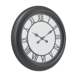 Hill Interiors 59cm round wall clock with a black frame, white face, grey Roman numerals and ornate grey hands, shown on a plain white background.