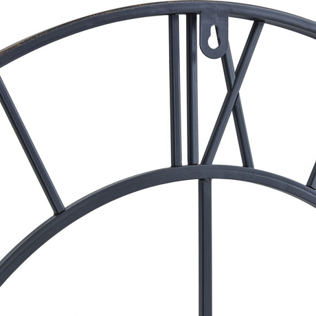 Close-up of Hill Interiors Bronze Skeleton Wall Clock showing the metal spokes, outer ring and rear keyhole hanging bracket in a dark bronze finish.