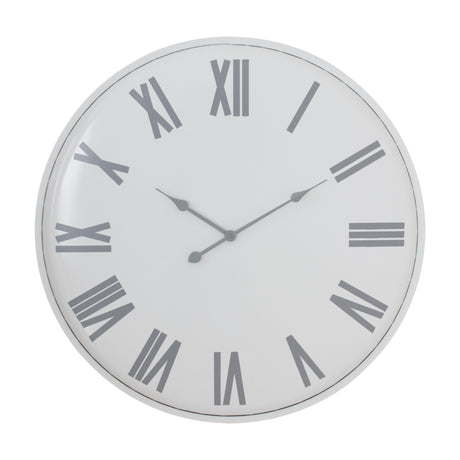 Hill Interiors Large Metal Wall Clock in white with grey Roman numerals and slender hands on a plain background.