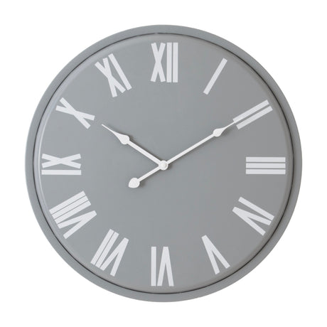 Hill Interiors 49cm metal wall clock with round grey frame, white Roman numerals and slim white hands, shown against a plain white background.
