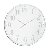 Hill Interiors large round metal wall clock in white with grey numerals and slim hands, shown against a plain background.
