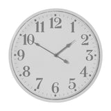 Hill Interiors Round Metal Wall Clock in white with grey Arabic numerals and slim metal frame, shown on a plain background.