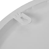 Close-up of the metal rear edge of the Hill Interiors Round Metal Wall Clock in white, showing the keyhole hanging bracket on the curved frame.
