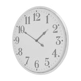 Hill Interiors Round Metal Wall Clock in white with grey numerals and slim hands, shown at an angle against a plain white background.
