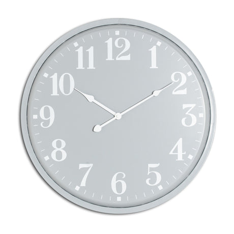 Hill Interiors Round Metal Wall Clock in grey with white Arabic numerals and slim metal frame, shown against a plain white background.