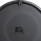 Rear view of Hill Interiors Round Metal Wall Clock in grey, showing the quartz movement housing and single keyhole hanging slot on the metal back.