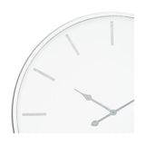 Close-up of the Hill Interiors Large Round Metal Wall Clock in white, showing the minimal dial with slim silver hour markers and pointed hands.