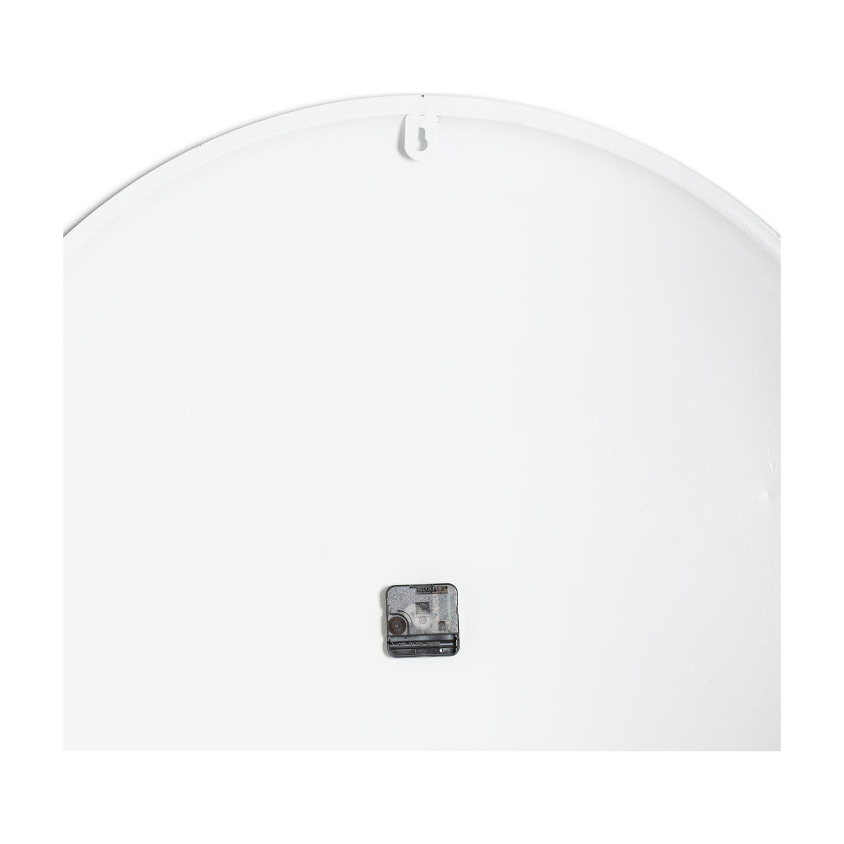 Back view of Hill Interiors Large Round Metal Wall Clock in white, showing the keyhole hanging fixing and central quartz movement housing.