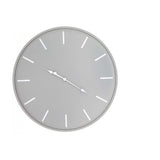 Hill Interiors Large Round Metal Wall Clock in grey with white baton markers and slim hands, shown on a plain white background.