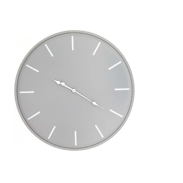 Hill Interiors Large Round Metal Wall Clock in grey with white baton markers and slim hands, shown on a plain white background.