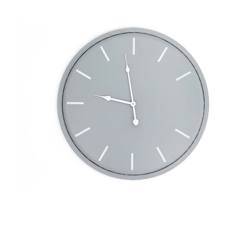 Hill Interiors Round Metal Wall Clock in grey with slim white hands and marker indices on a plain white background.
