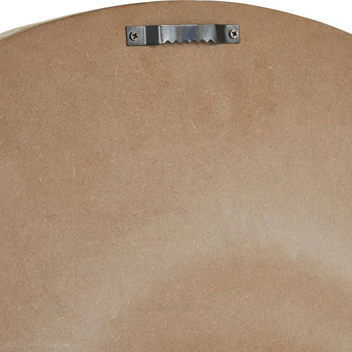 Back view of Hill Interiors White Metal Round Wall Clock 60cm showing the plain MDF backing with a metal sawtooth hanging bracket secured by two screws.