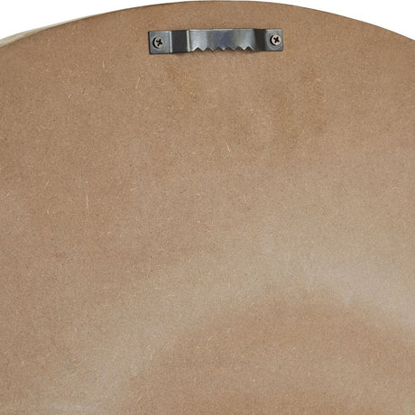 Back view of Hill Interiors White Metal Round Wall Clock 60cm showing the plain MDF backing with a metal sawtooth hanging bracket secured by two screws.