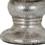 Close-up of the Hill Interiors Large Punch-Faced Ceramic Candle Holder in silver, showing its dimpled metallic glaze on a white background.